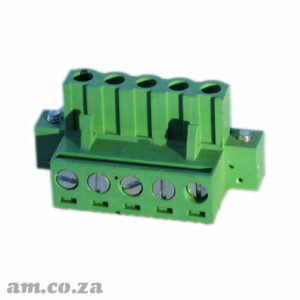 AE-BLOCK/508/T5: Green Connector 5.08mm Pitch L-Type Top Feed 5 Way PCB Cable Terminal Block with Threaded Flange and Bolts, 5Pin Plug Screw Locking