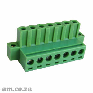 AE-BLOCK/508/T7: Green Connector 5.08mm Pitch L-Type Top Feed 7 Way PCB Cable Terminal Block with Threaded Flange and Bolts, 7Pin Plug Screw Locking